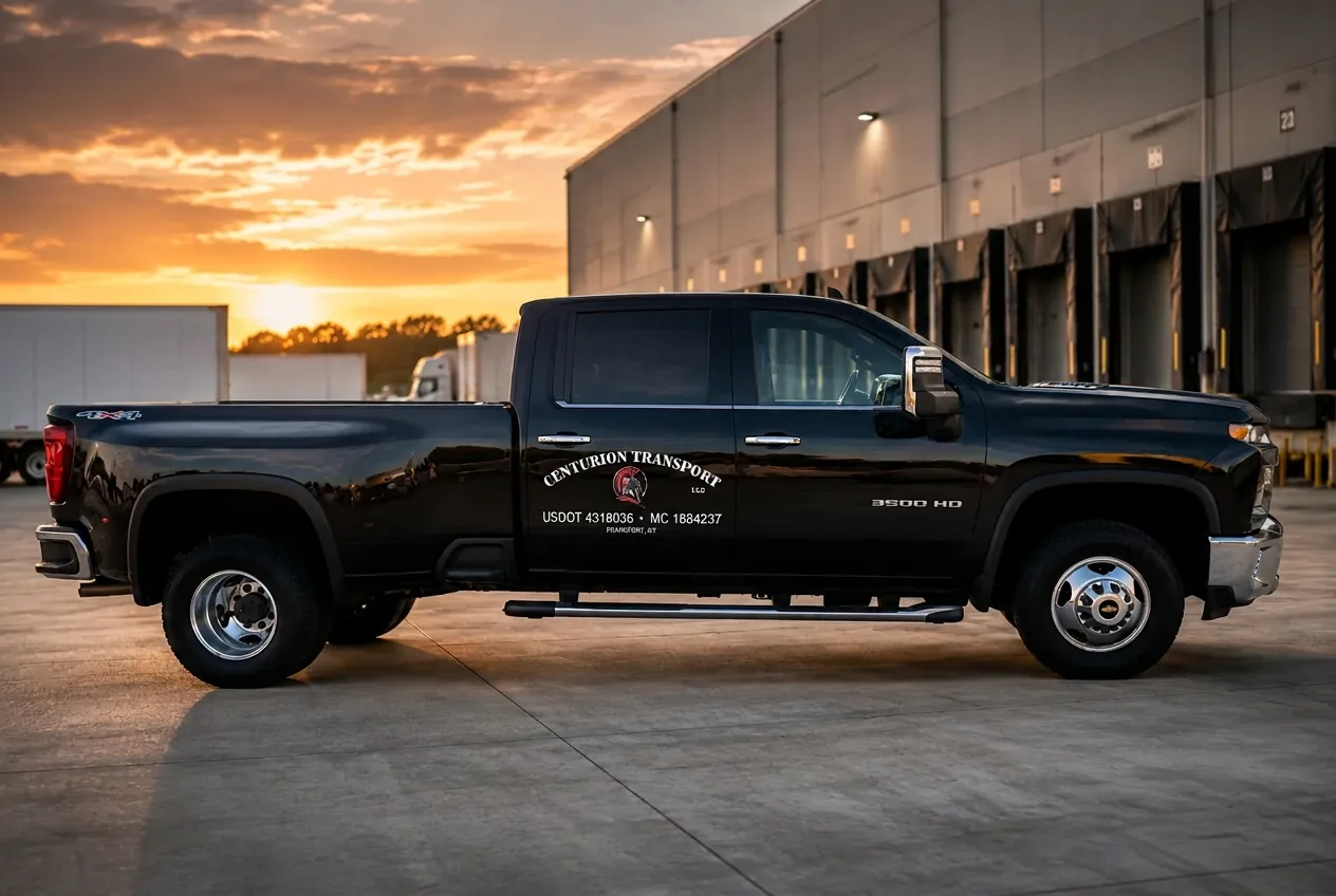 Centurion Transport air-ride flatbed truck at sunset in Frankfort, Kentucky